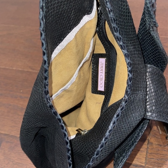 Jimmy Choo Snakeskin Embossed Calfskin Rahmyn Black Shoulder Bag - Picture 7 of 8